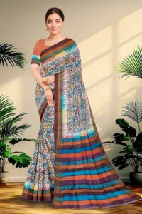 Block Printed Zari Tussar Saree