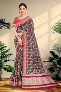 Block Printed Zari Tussar Saree