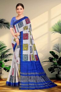 Block Printed Zari Tussar Saree