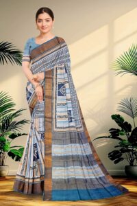 Block Printed Zari Tussar Saree