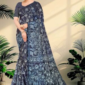 Block Printed Zari Tussar Saree