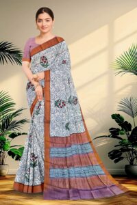 Block Printed Zari Tussar Saree