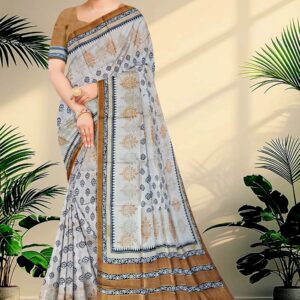 Block Printed Zari Tussar Saree