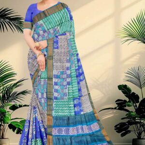 Block Printed Zari Tussar Saree