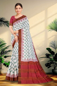 Block Printed Zari Tussar Saree