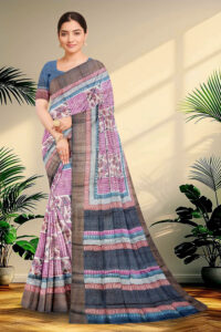 Block Printed Zari Tussar Saree