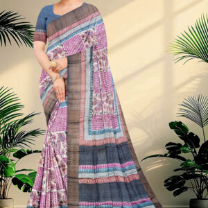 Block Printed Zari Tussar Saree