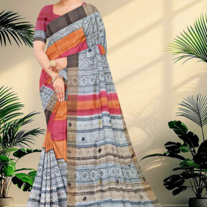 Block Printed Zari Tussar Saree