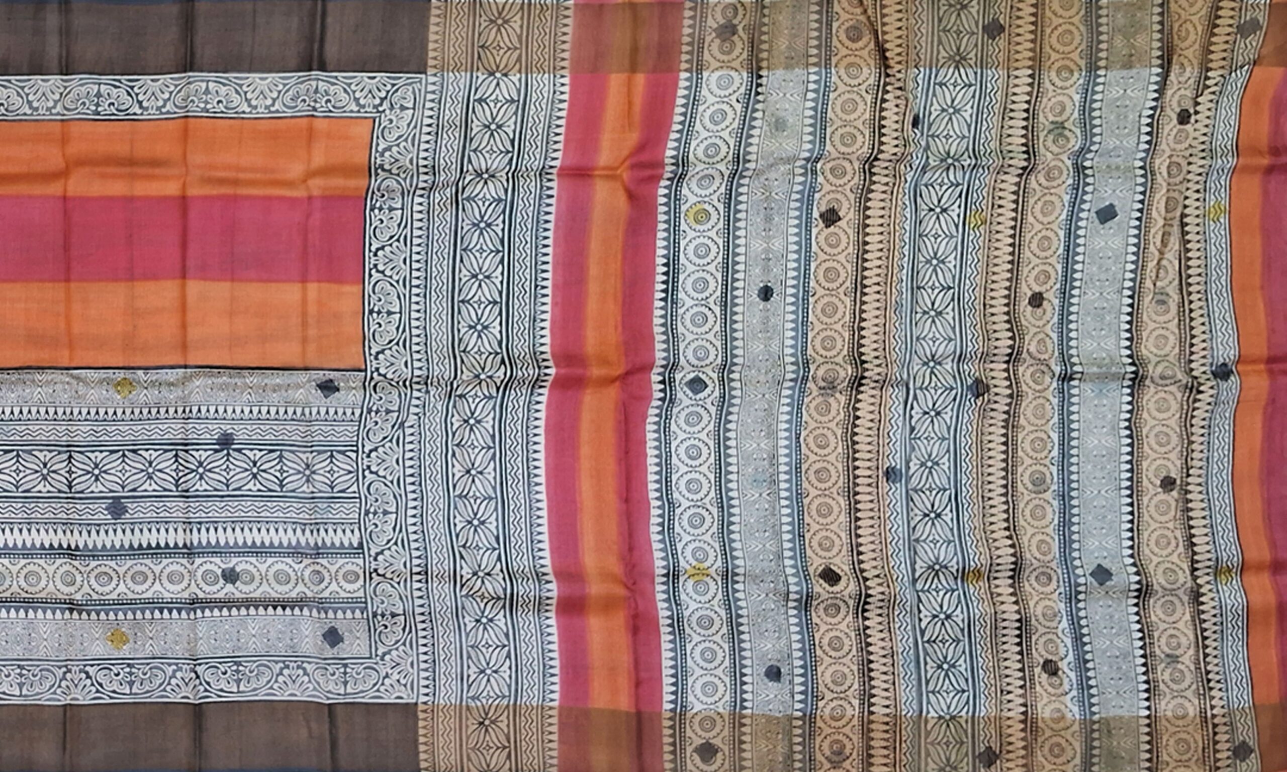 Block Printed Zari Tussar Saree - Image 4