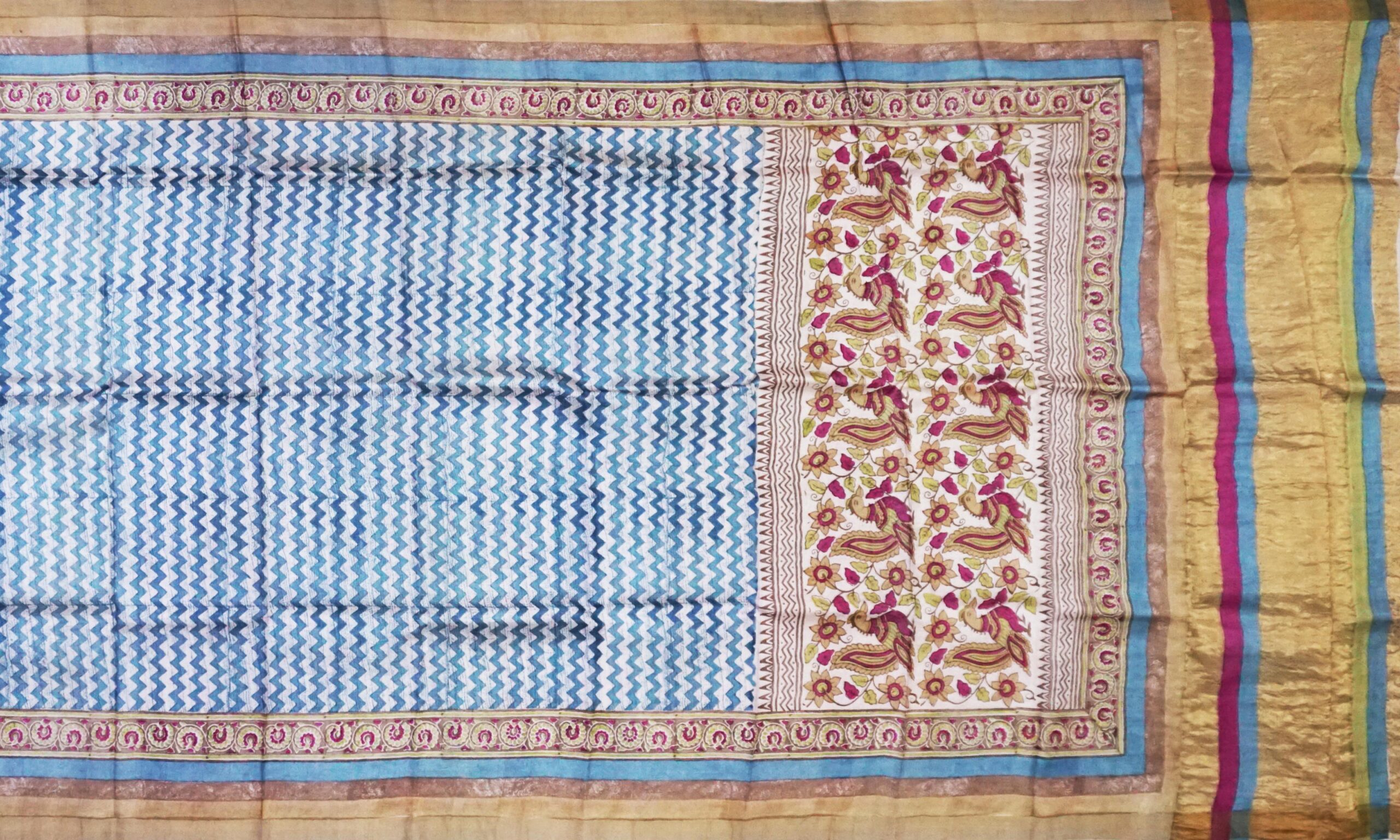 Block Printed Zari Tussar Saree - Image 2