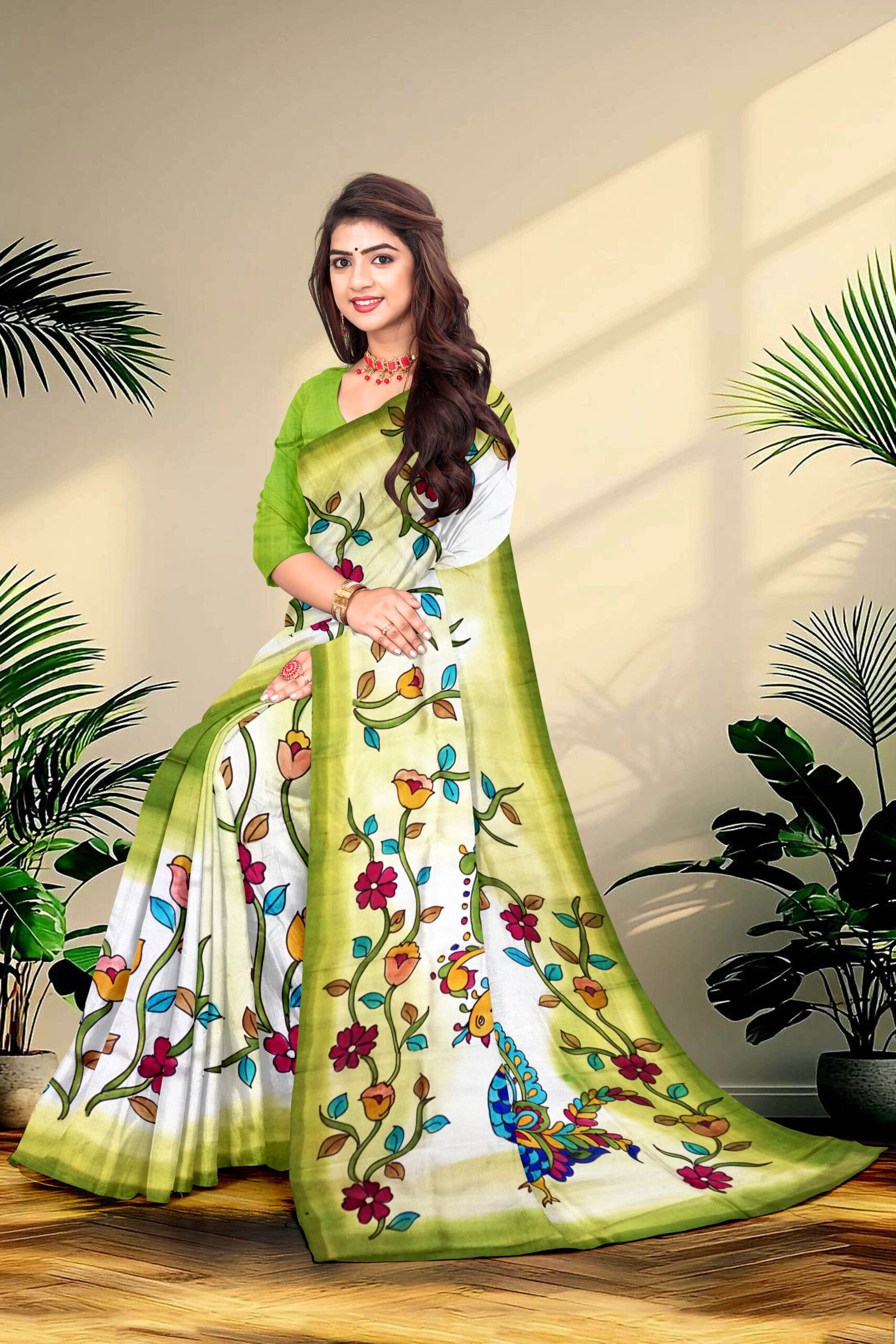 Pure Silk Sarees Hand Painted - Image 2