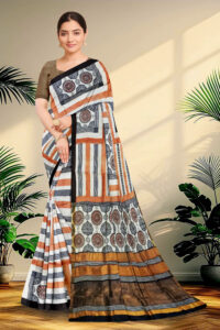 Block Printed Zari Tussar Saree