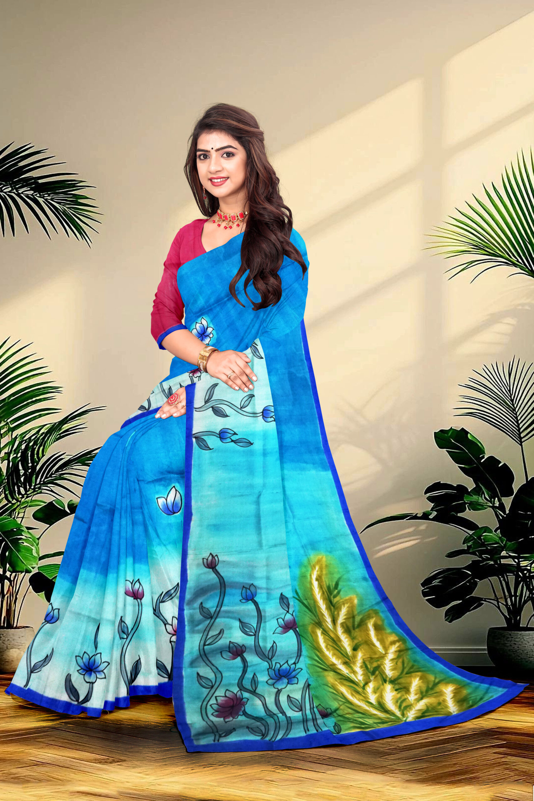 Pure Silk Sarees Hand Painted - Image 2