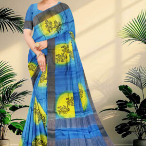 Block Printed Zari Tussar Saree