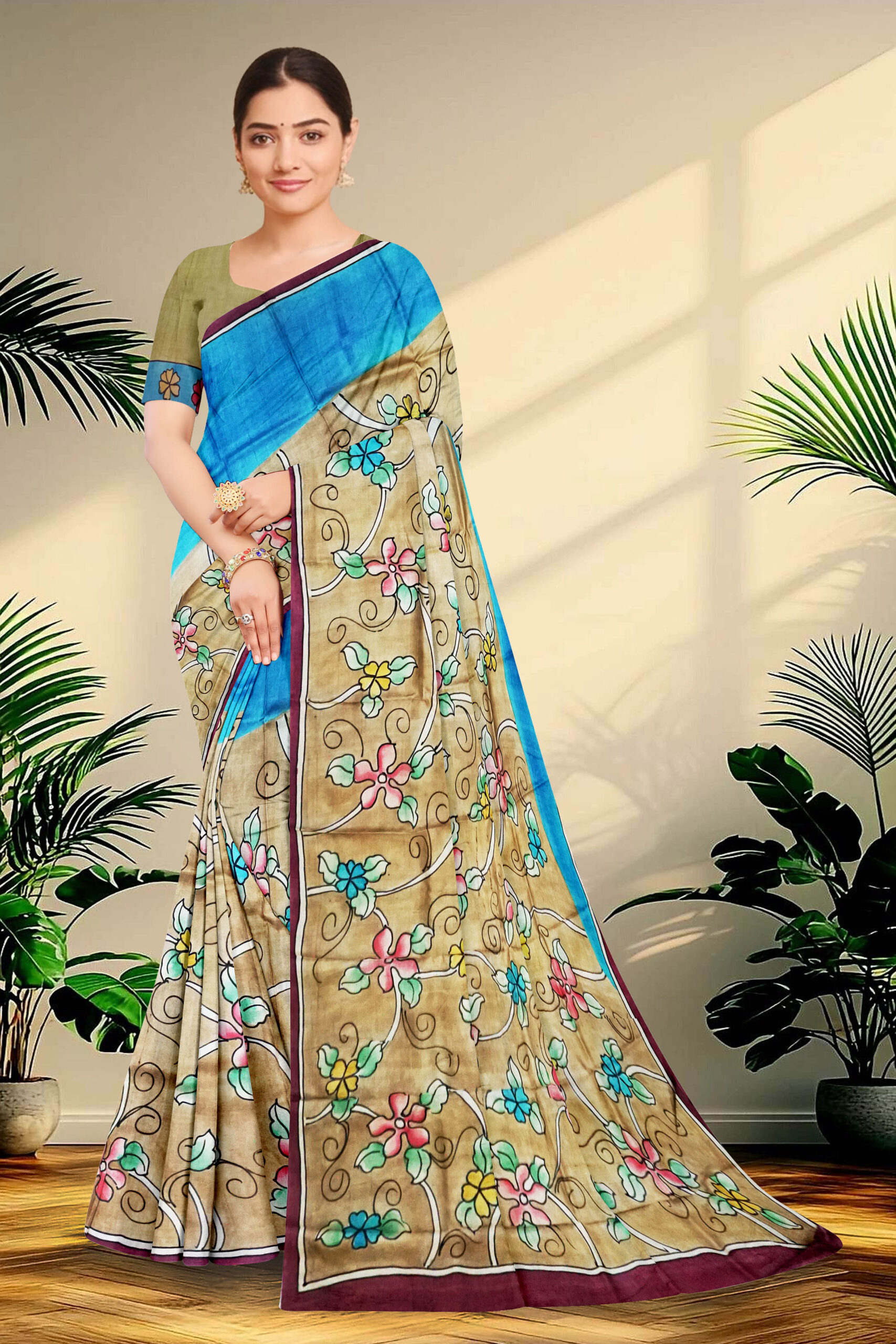 Hand painted Tussar Silk