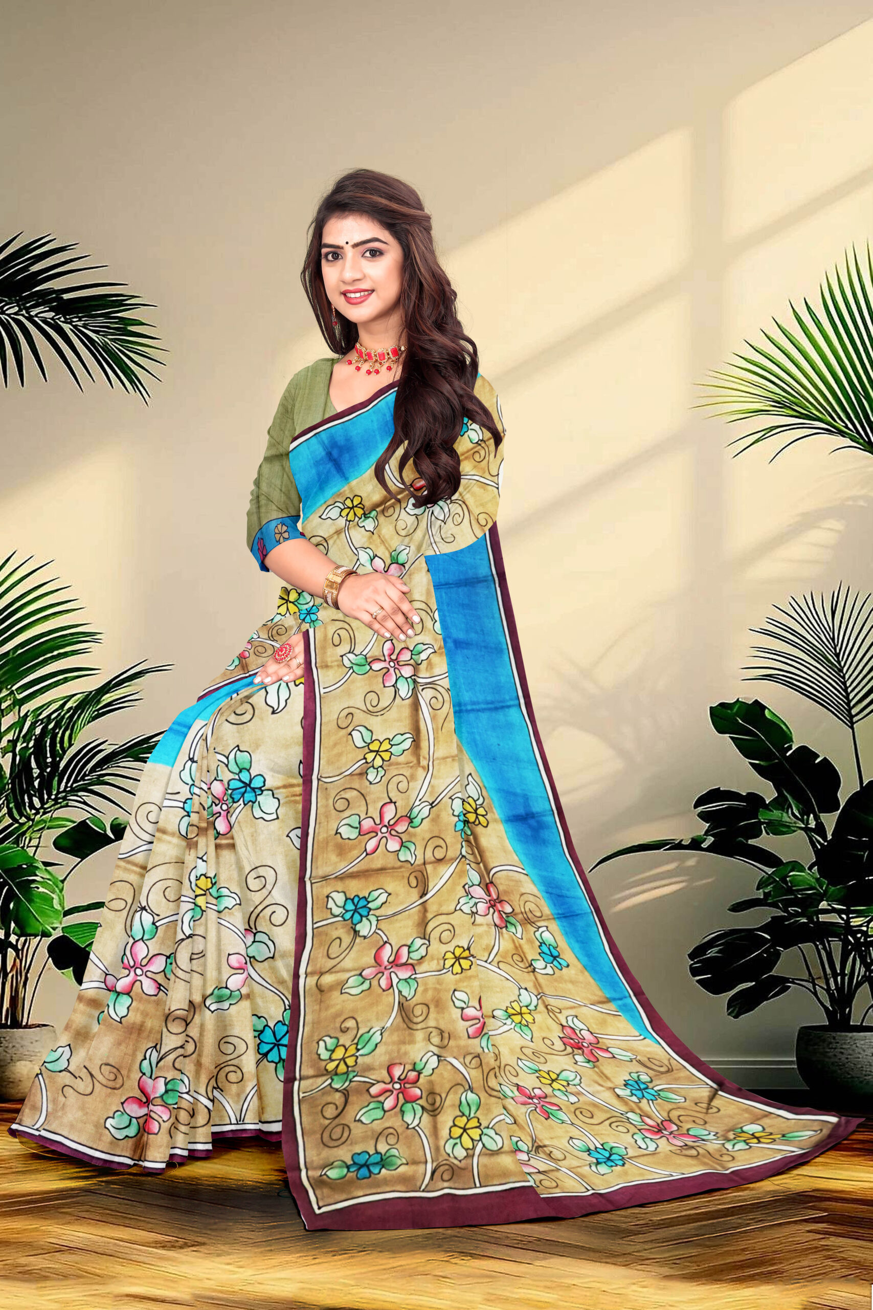 Hand painted Tussar Silk - Image 3