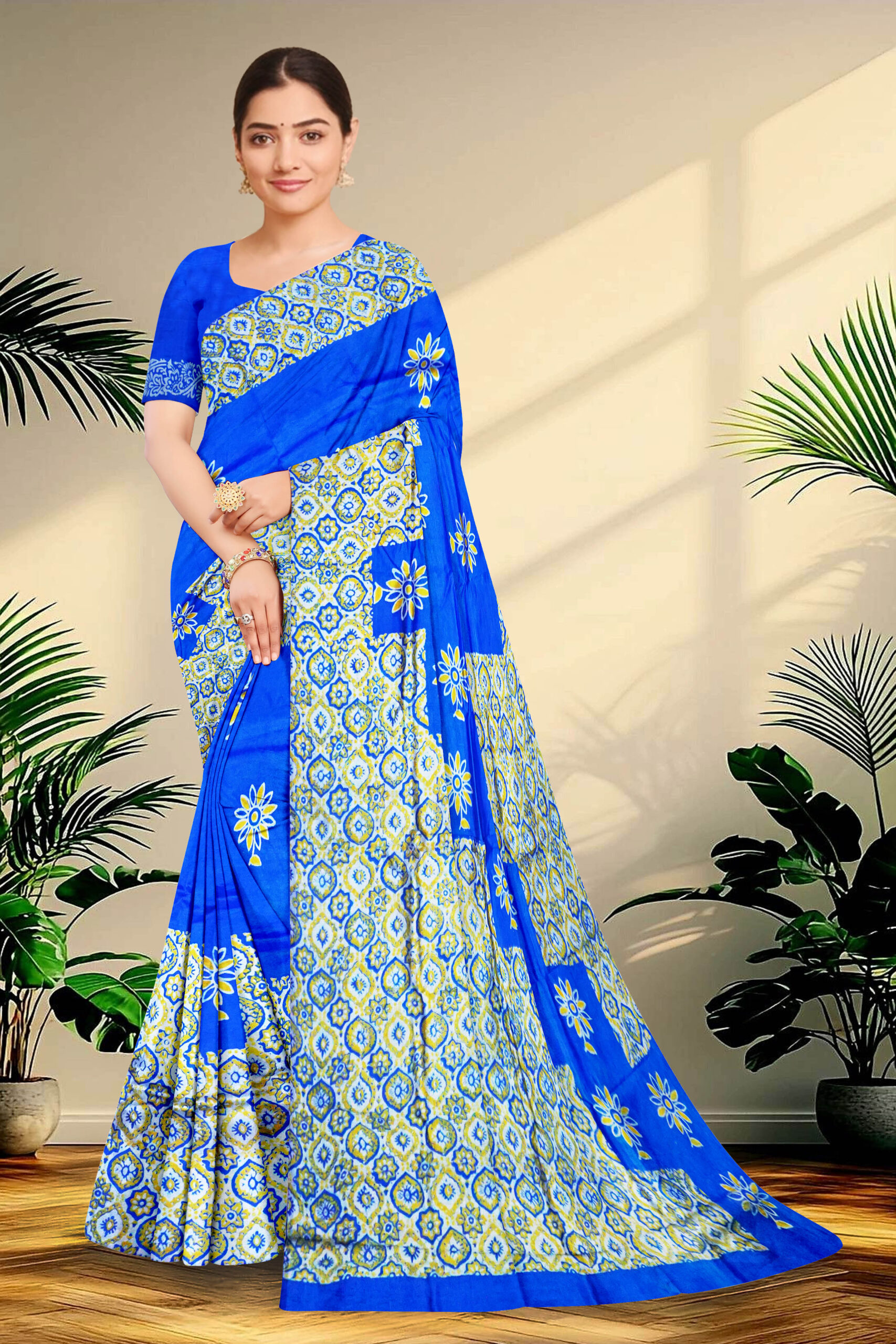 Hand block printed Katan Pure Silk