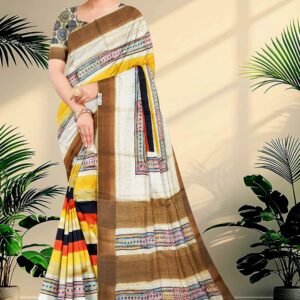 Block Printed Zari Tussar Saree