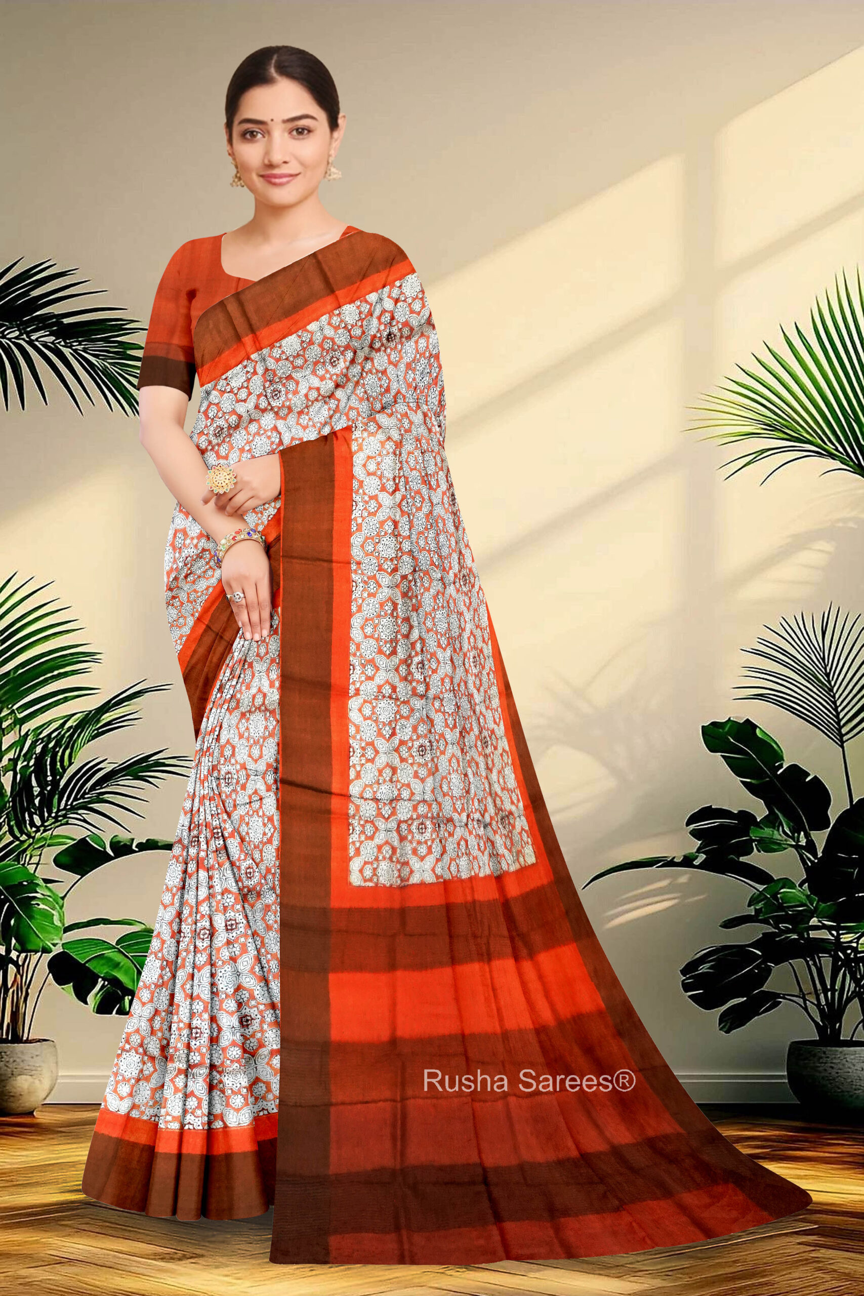 Block Printed Zari Tussar Saree