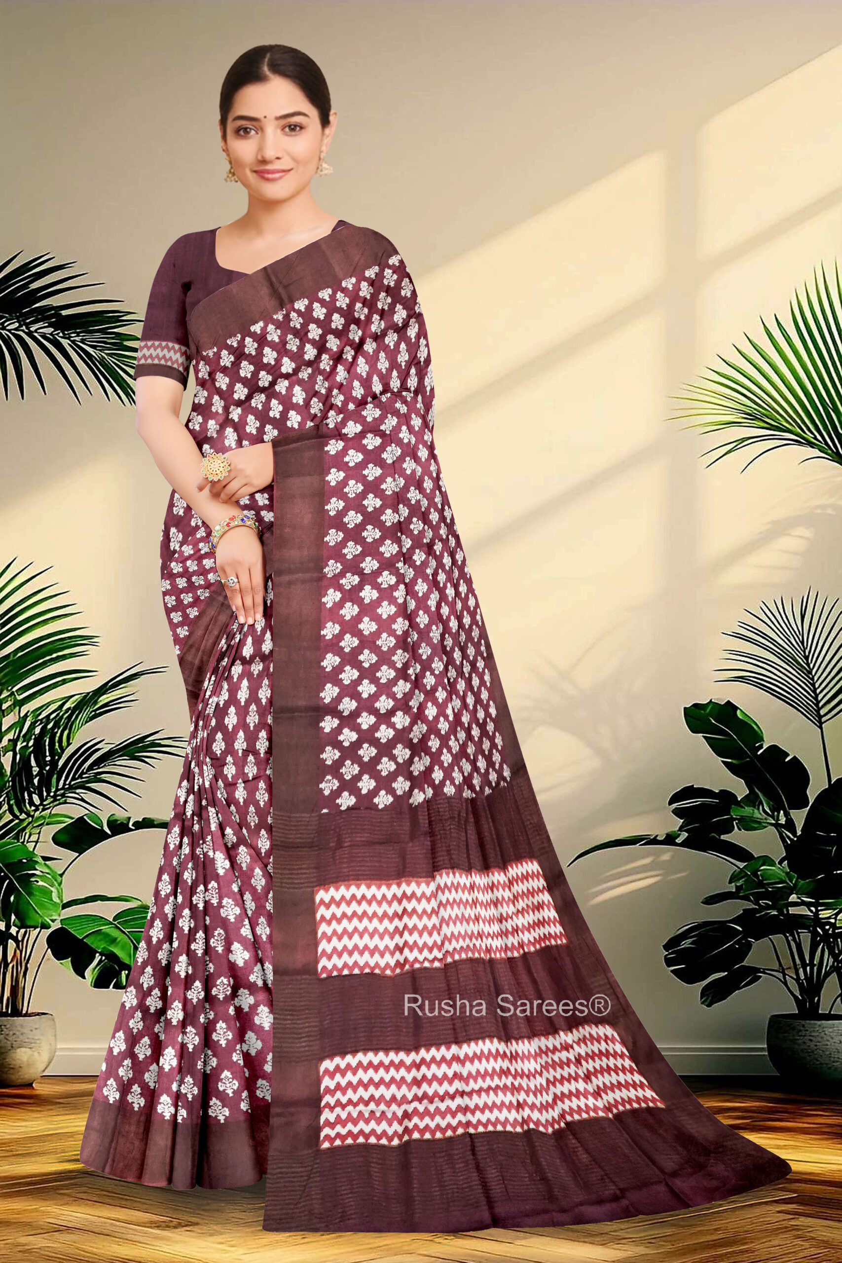 Block Printed Zari Tussar Saree