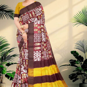 Block Printed Zari Tussar Saree