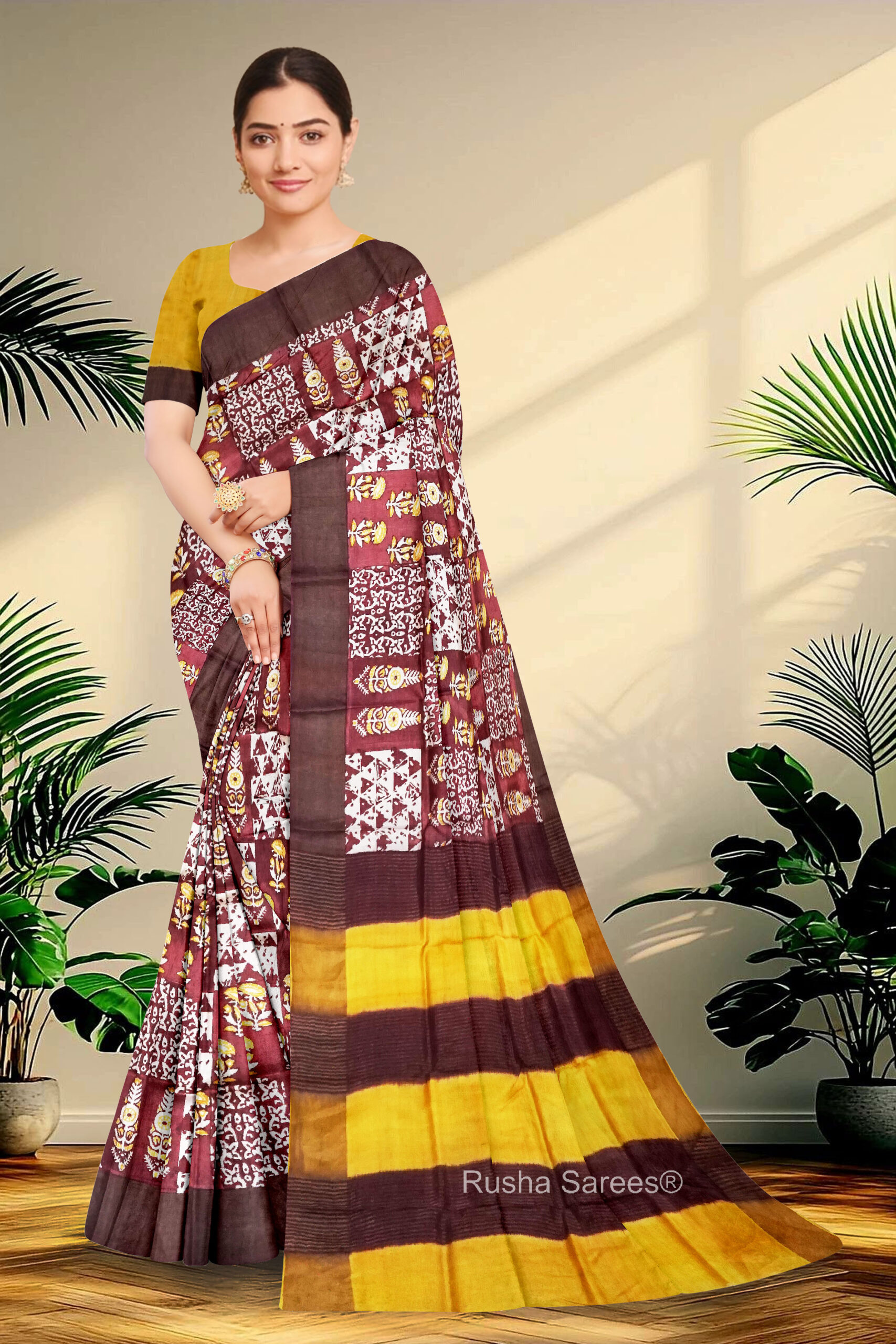 Block Printed Zari Tussar Saree