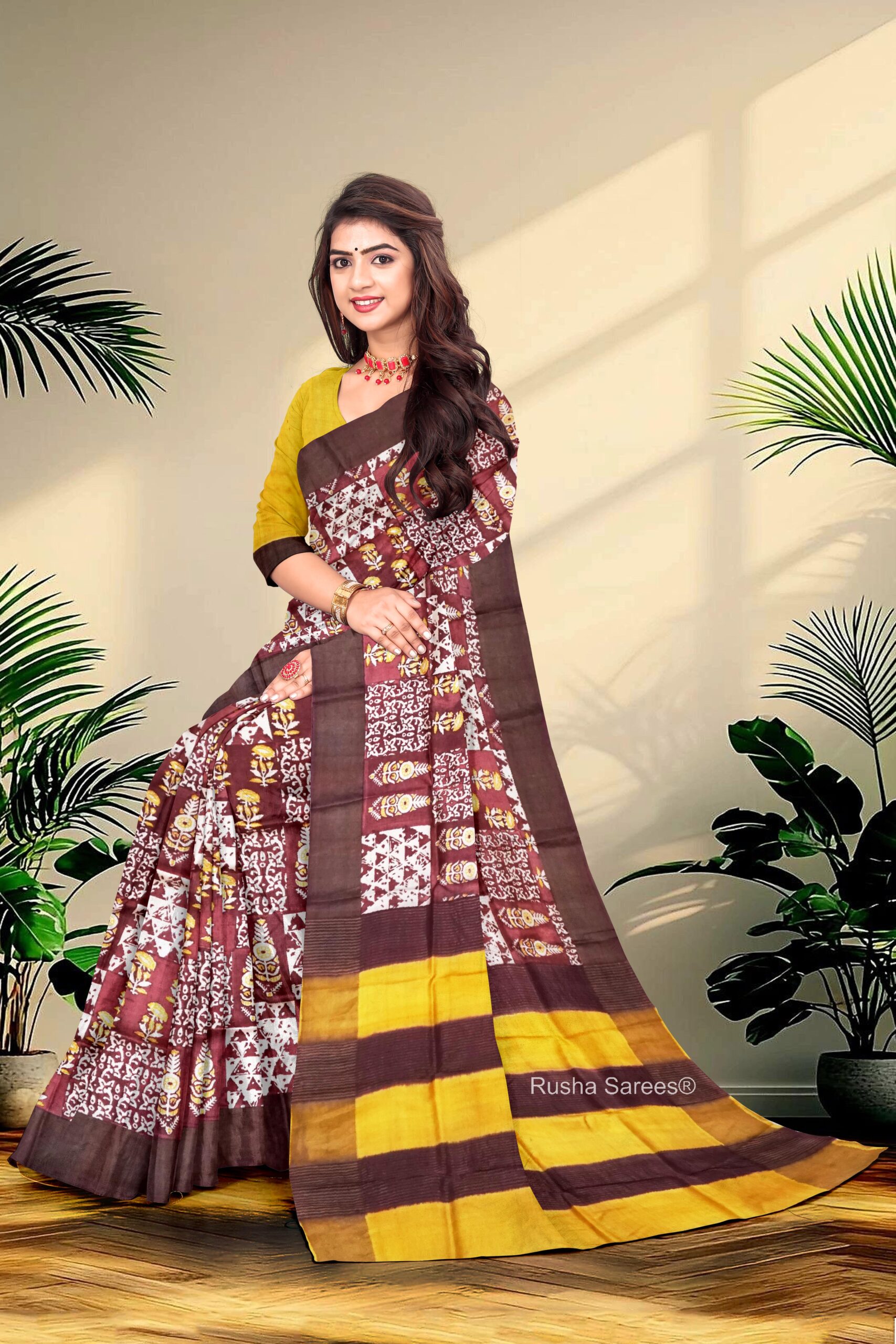 Block Printed Zari Tussar Saree - Image 3