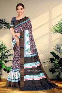 Block Printed Zari Tussar Saree