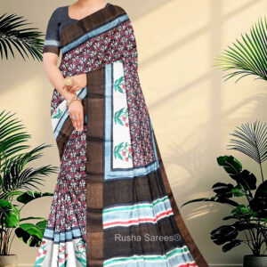 Block Printed Zari Tussar Saree
