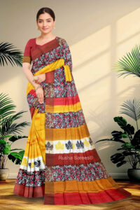 Block Printed Zari Tussar Saree