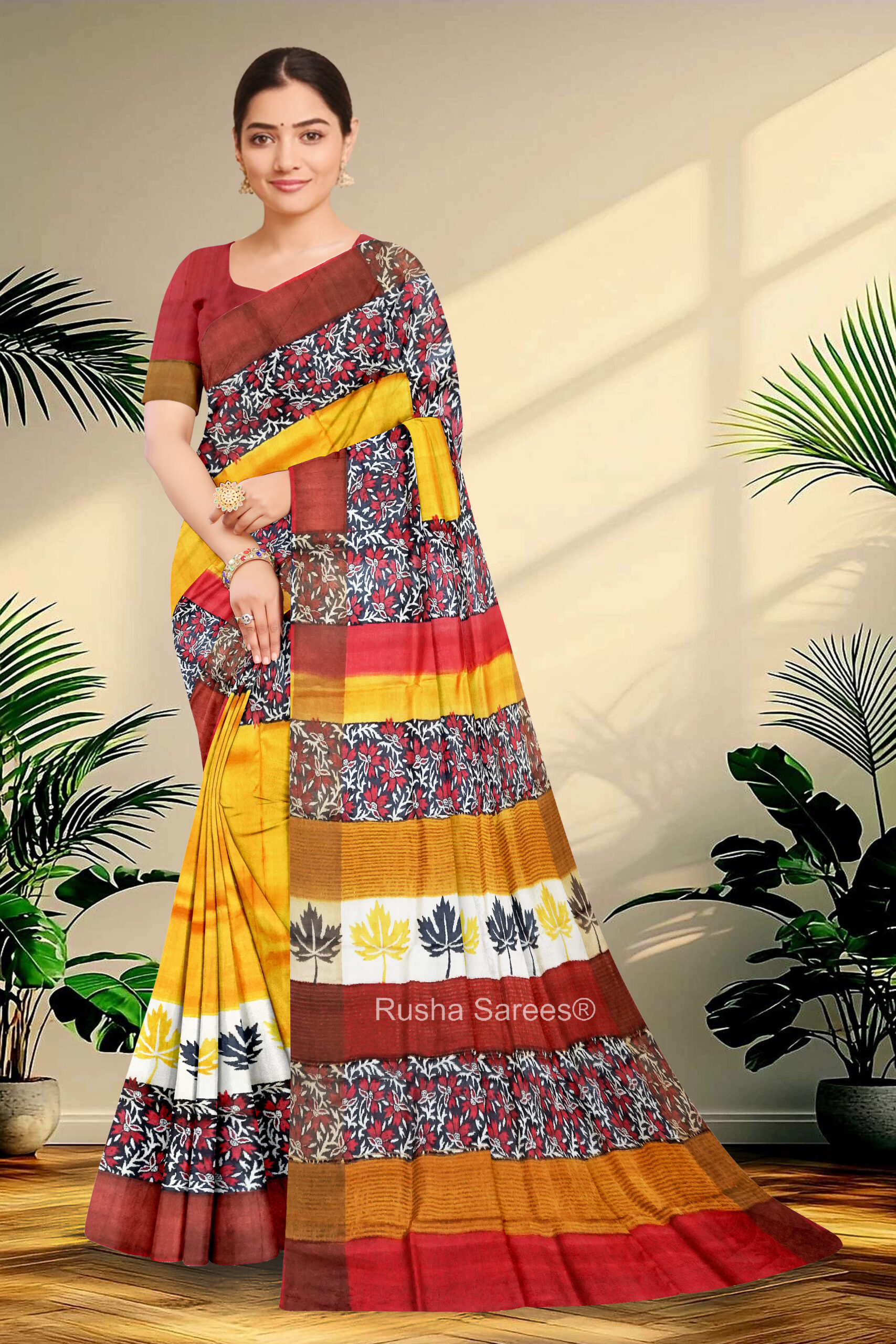 Block Printed Zari Tussar Saree