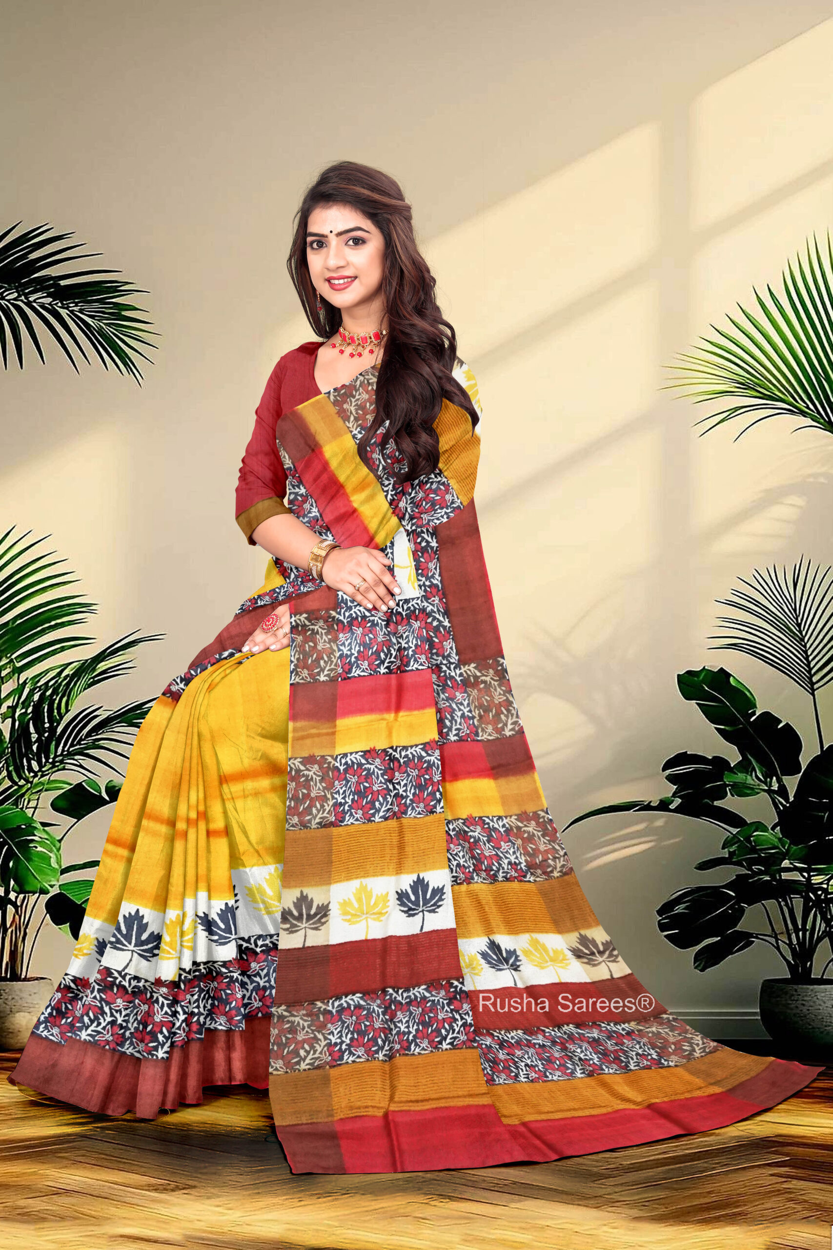 Block Printed Zari Tussar Saree - Image 4