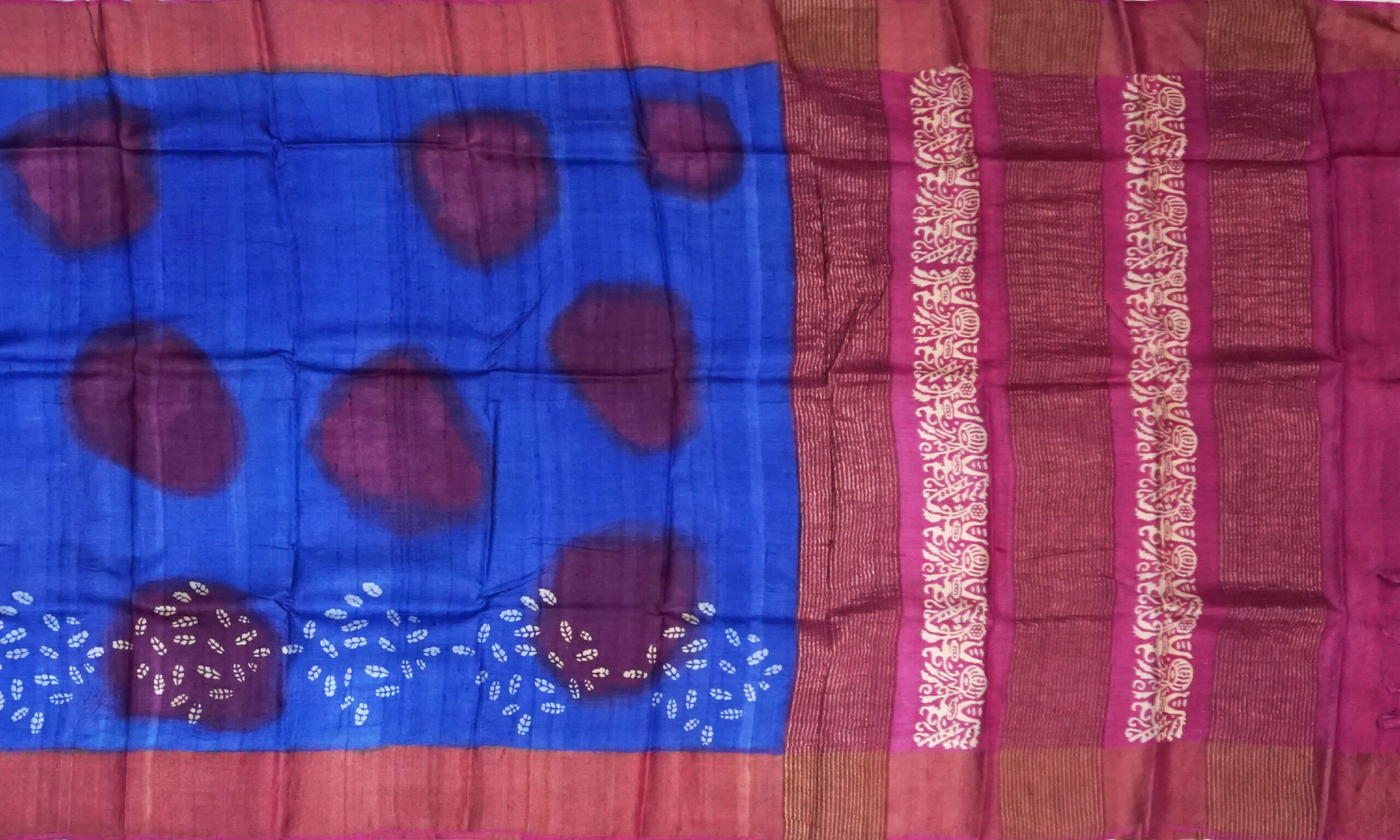 Block Printed Zari Tussar Saree - Image 2