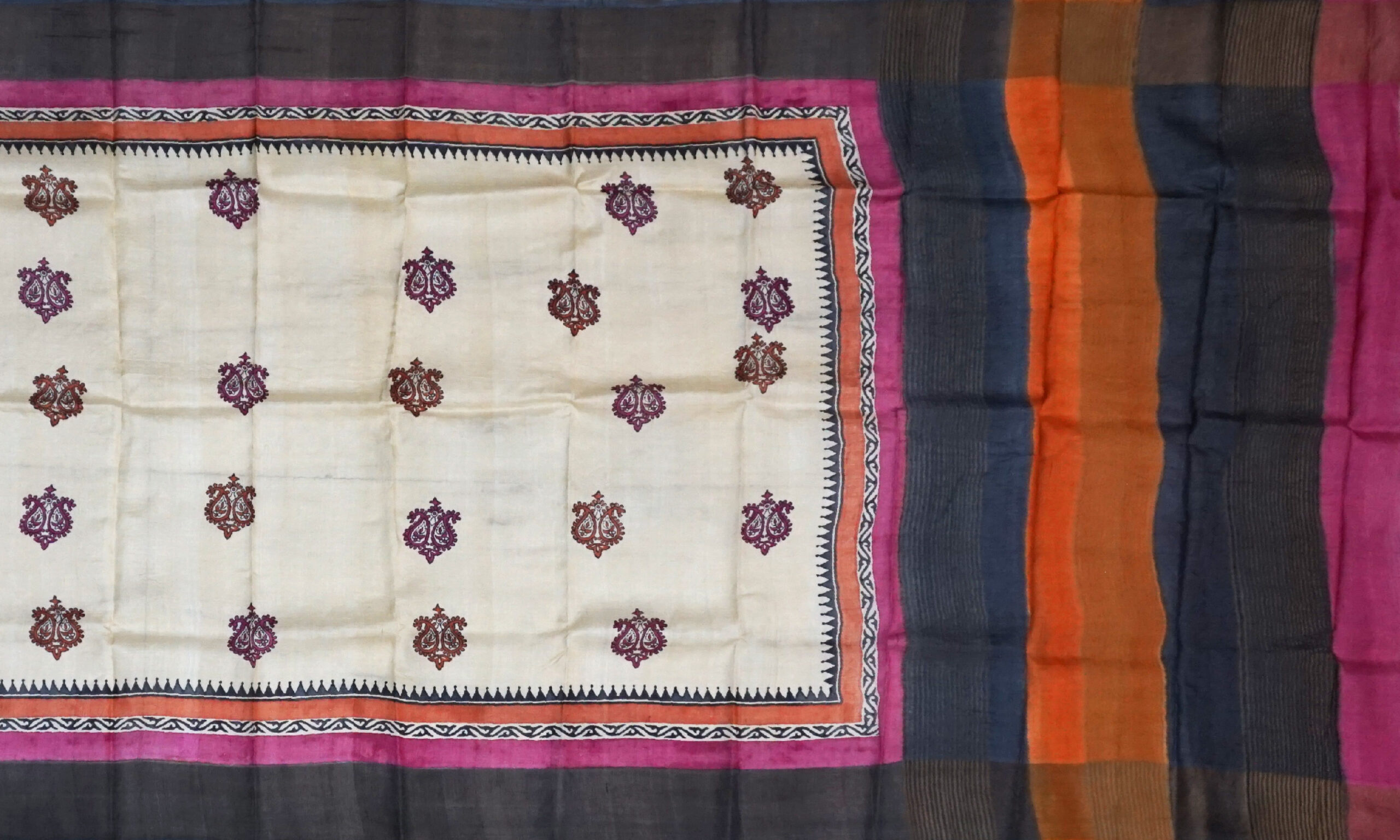 Block Printed Zari Tussar Saree - Image 2