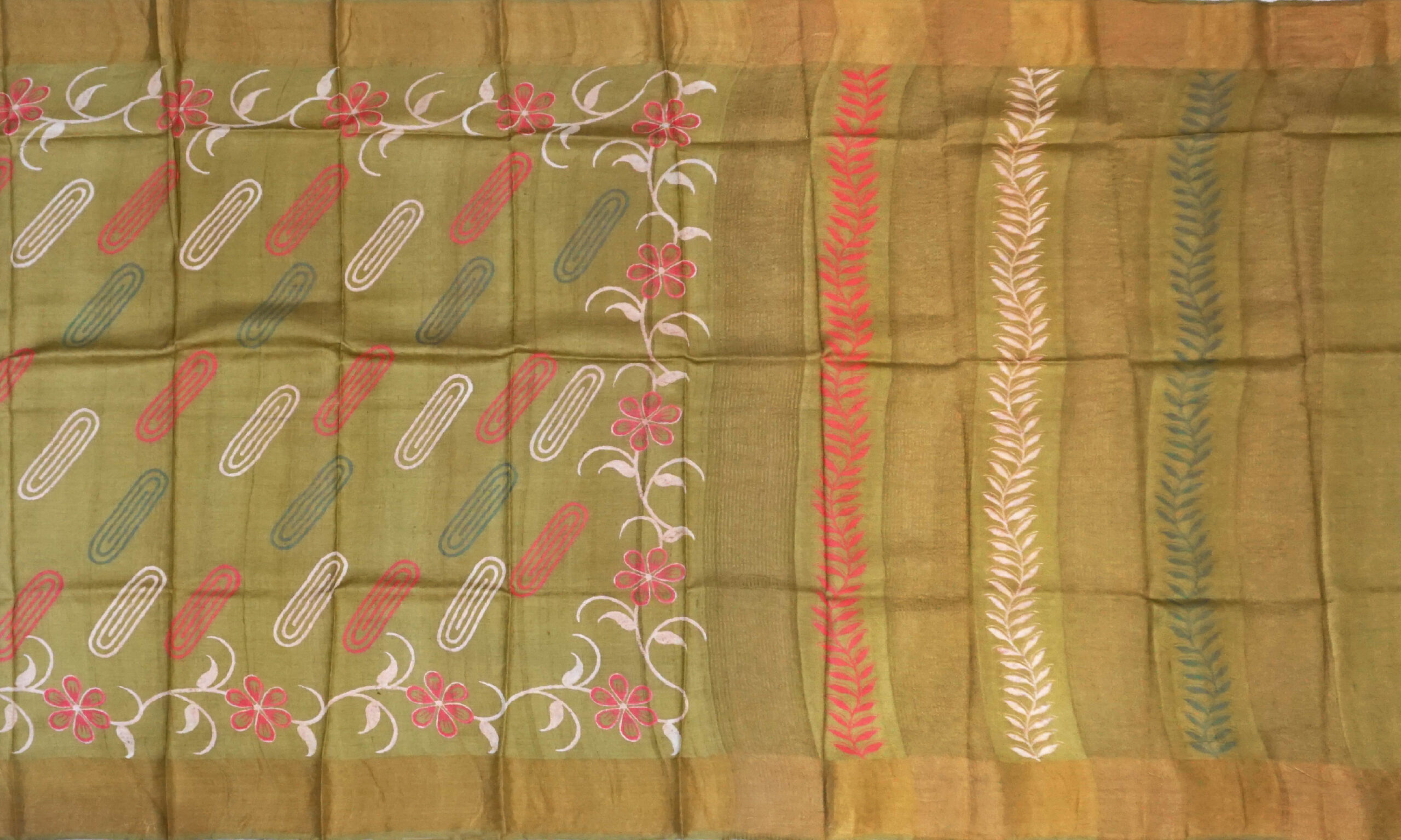 Block Printed Zari Tussar Saree - Image 2
