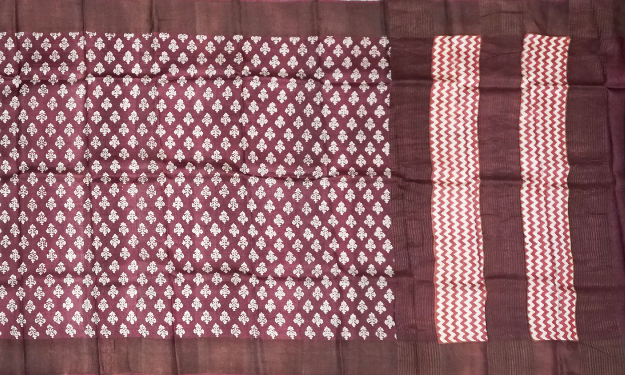 Block Printed Zari Tussar Saree - Image 2