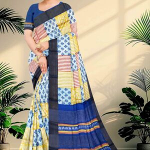 Block Printed Zari Tussar Saree