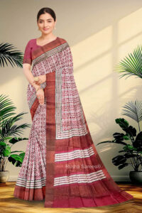 Block Printed Zari Tussar Saree