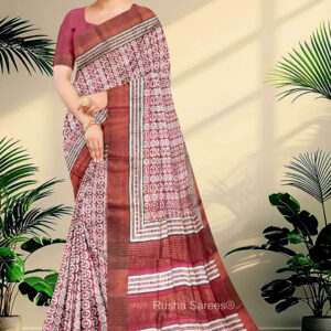 Block Printed Zari Tussar Saree