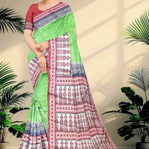 Block Printed Zari Tussar Saree