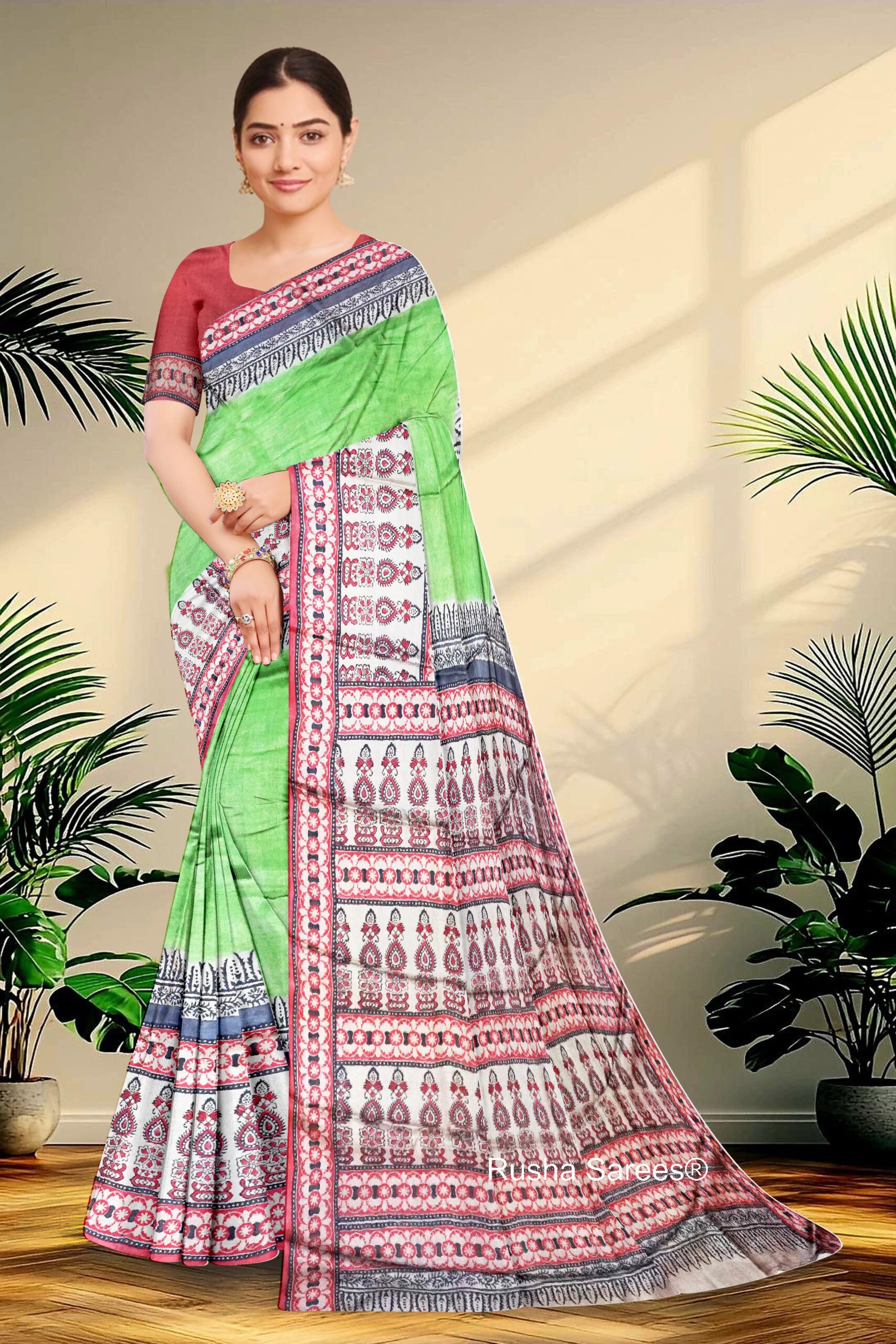 Block Printed Zari Tussar Saree