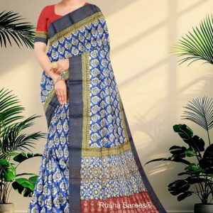 Block Printed Zari Tussar Saree