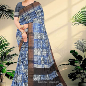 Block Printed Zari Tussar Saree