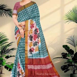 Block Printed Zari Tussar Saree