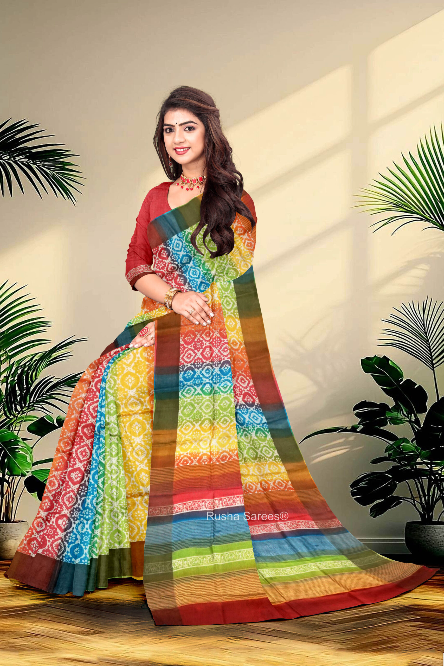 Block Printed Zari Tussar Saree - Image 3