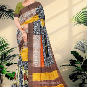 Block Printed Zari Tussar Saree
