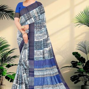 Block Printed Zari Tussar Saree
