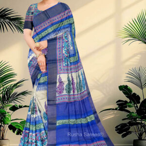 Block Printed Zari Tussar Saree