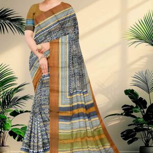 Block Printed Zari Tussar Saree