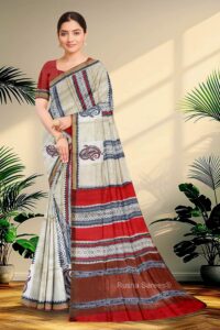 Block Printed Zari Tussar Saree